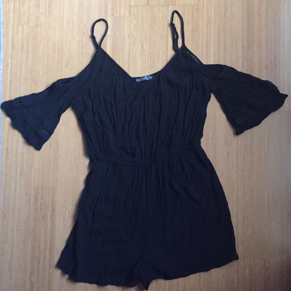 Black Boho Cold Shoulder Romper